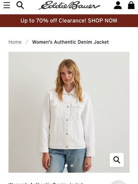 Eddie Bauer White Denim Jacket - Women's Button-Front